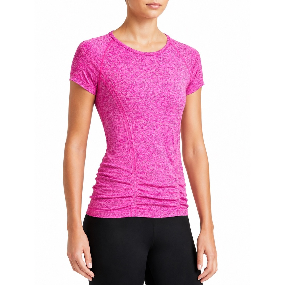 Athleta Fastest Track Tee Pink Seamless Run Gym‎ Workout Yoga Top Ruched Hem L